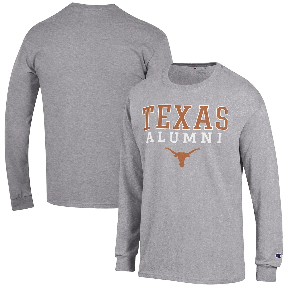 Men's Champion Gray Texas Longhorns Alumni Logo Stack Long Sleeve T-Shirt