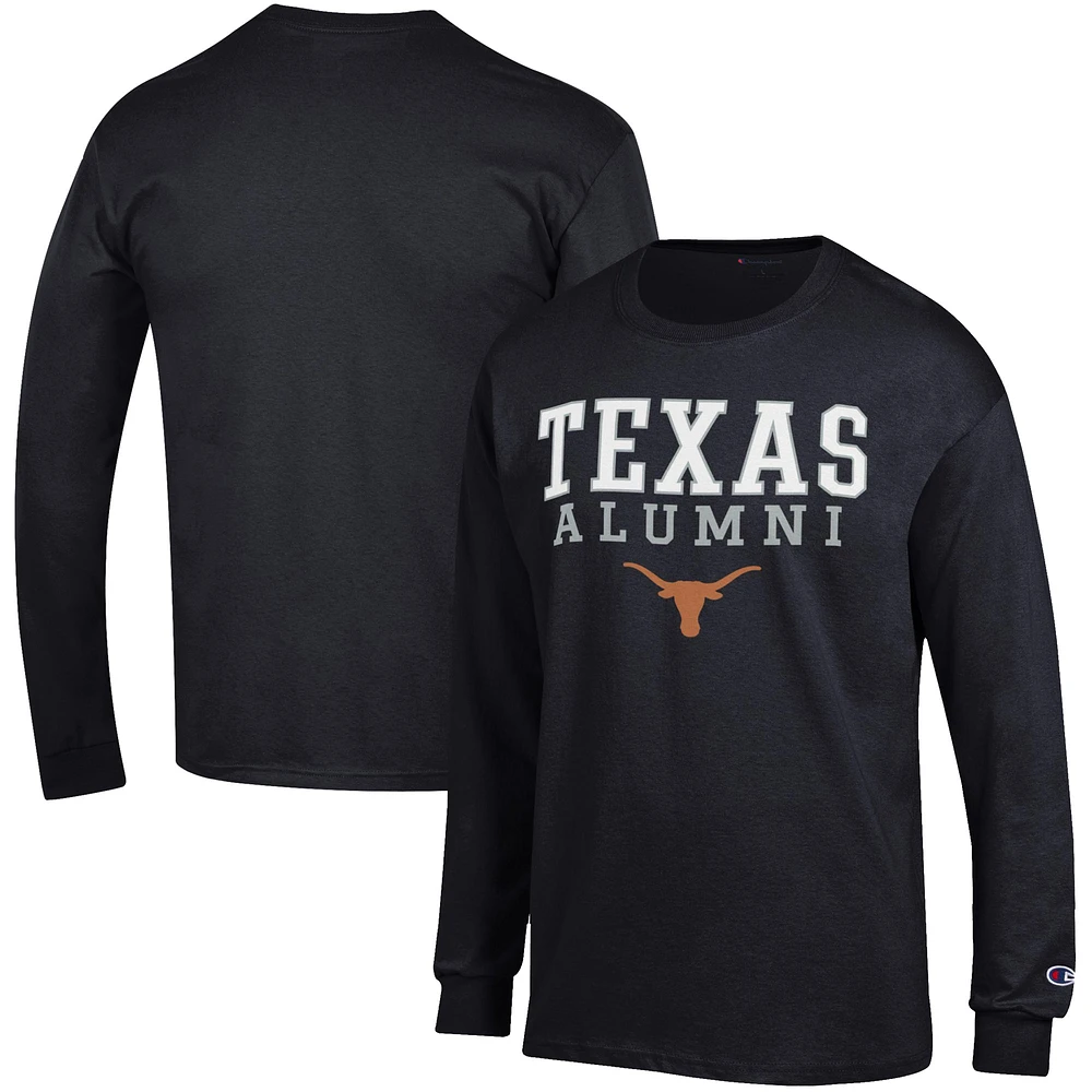 Men's Champion Black Texas Longhorns Alumni Logo Stack Long Sleeve T-Shirt