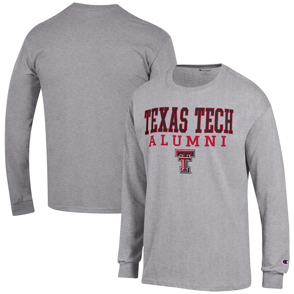 Men's Champion Gray Texas Tech Red Raiders Alumni Logo Stack Long Sleeve T-Shirt