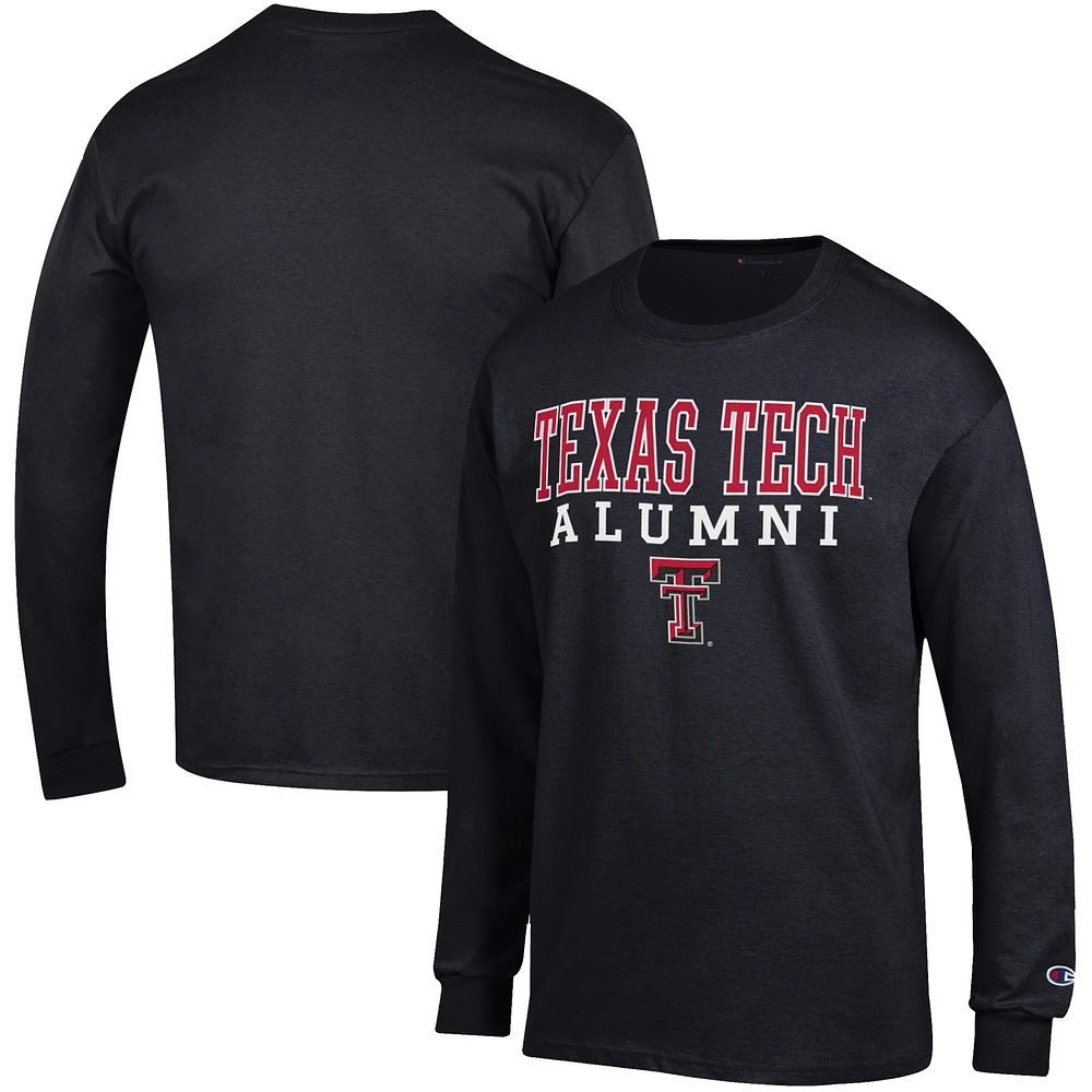Men's Champion Black Texas Tech Red Raiders Alumni Logo Stack Long Sleeve T-Shirt