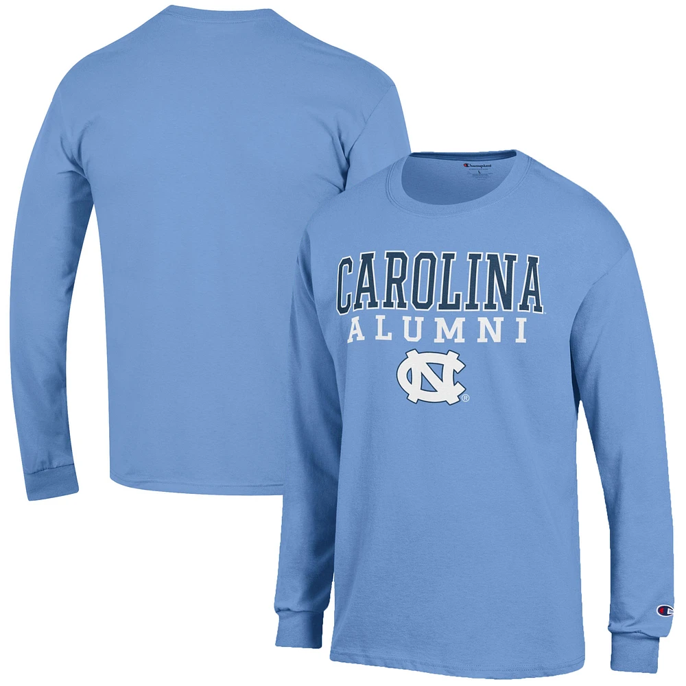 Men's Champion Carolina Blue North Tar Heels Alumni Logo Stack Long Sleeve T-Shirt