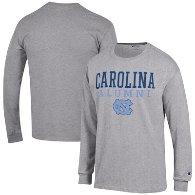 Men's Champion Gray North Carolina Tar Heels Alumni Logo Stack Long Sleeve T-Shirt