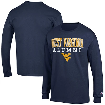 Men's Champion Navy West Virginia Mountaineers Alumni Logo Stack Long Sleeve T-Shirt