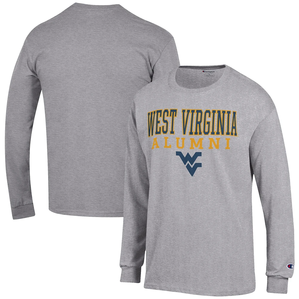 Men's Champion Gray West Virginia Mountaineers Alumni Logo Stack Long Sleeve T-Shirt