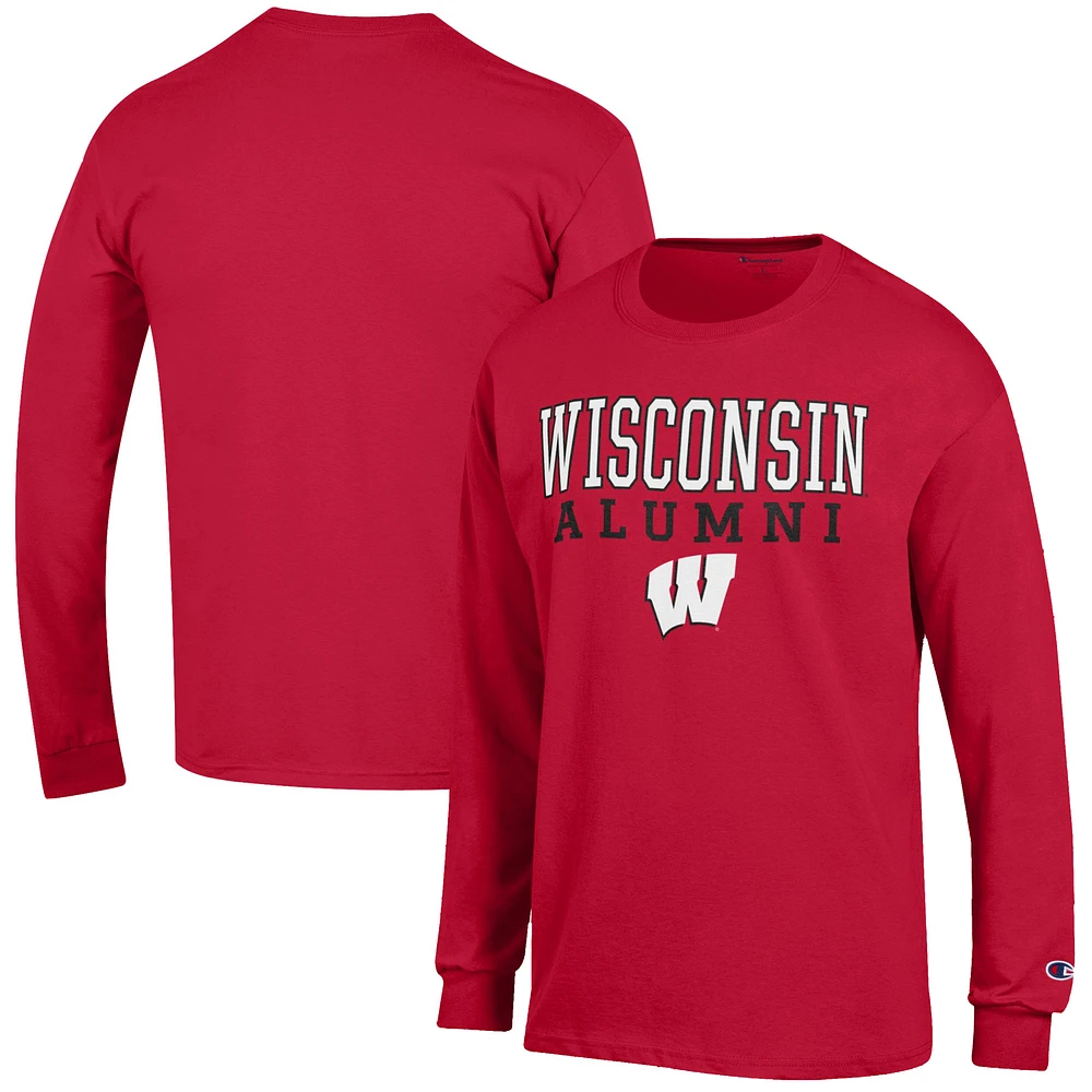 Men's Champion Red Wisconsin Badgers Alumni Logo Stack Long Sleeve T-Shirt