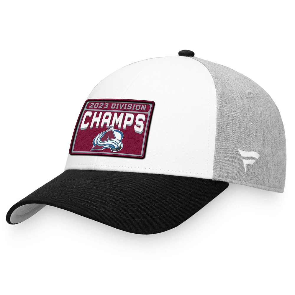 Men's Fanatics White/Black Colorado Avalanche 2023 Central Division Champions Locker Room Adjustable Hat