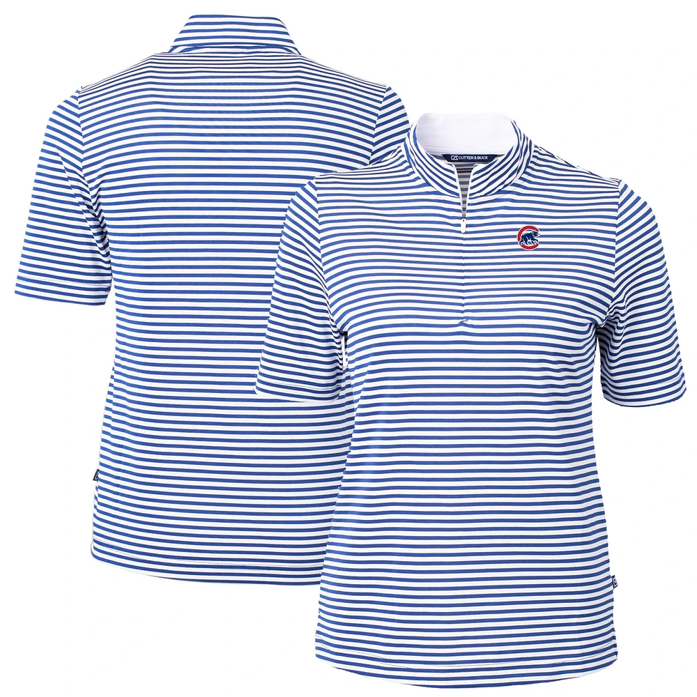 Women's Cutter & Buck Blue Chicago Cubs Virtue Eco Pique Stripe Top