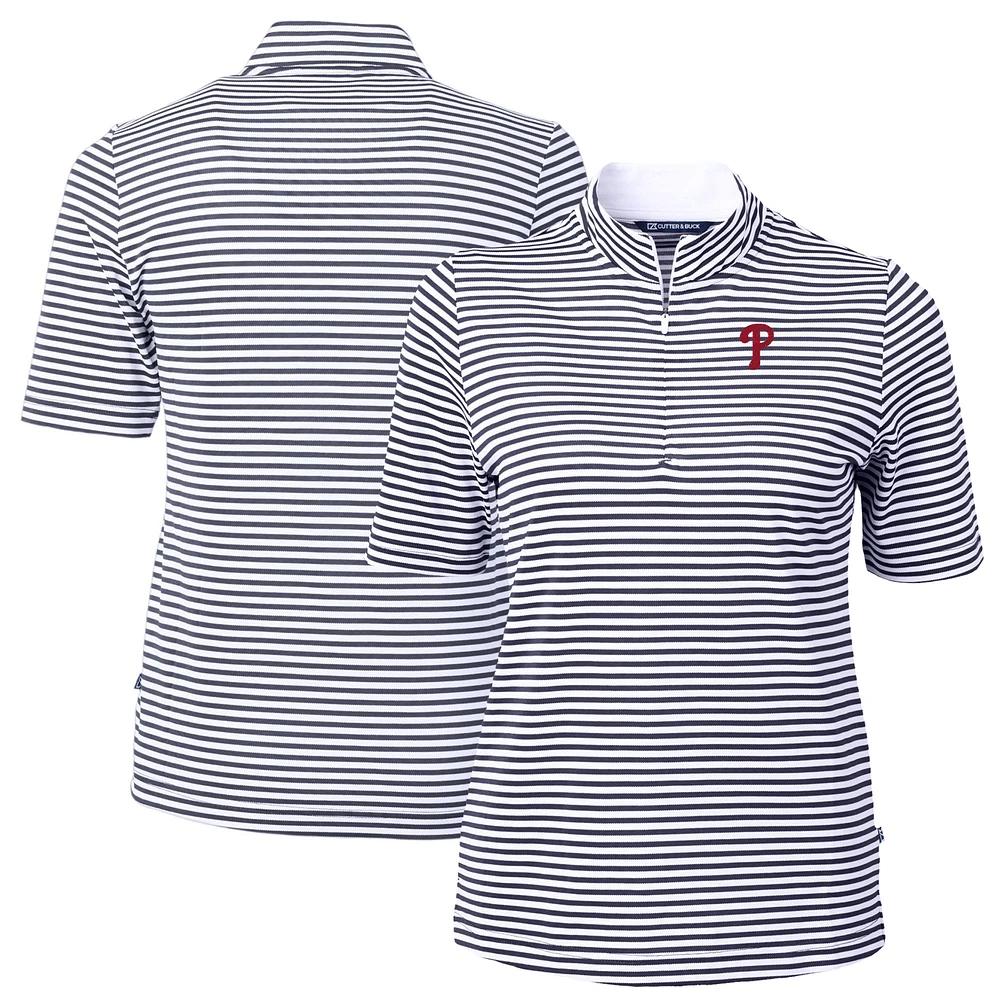 Women's Cutter & Buck Navy Philadelphia Phillies Virtue Eco Pique Stripe Top