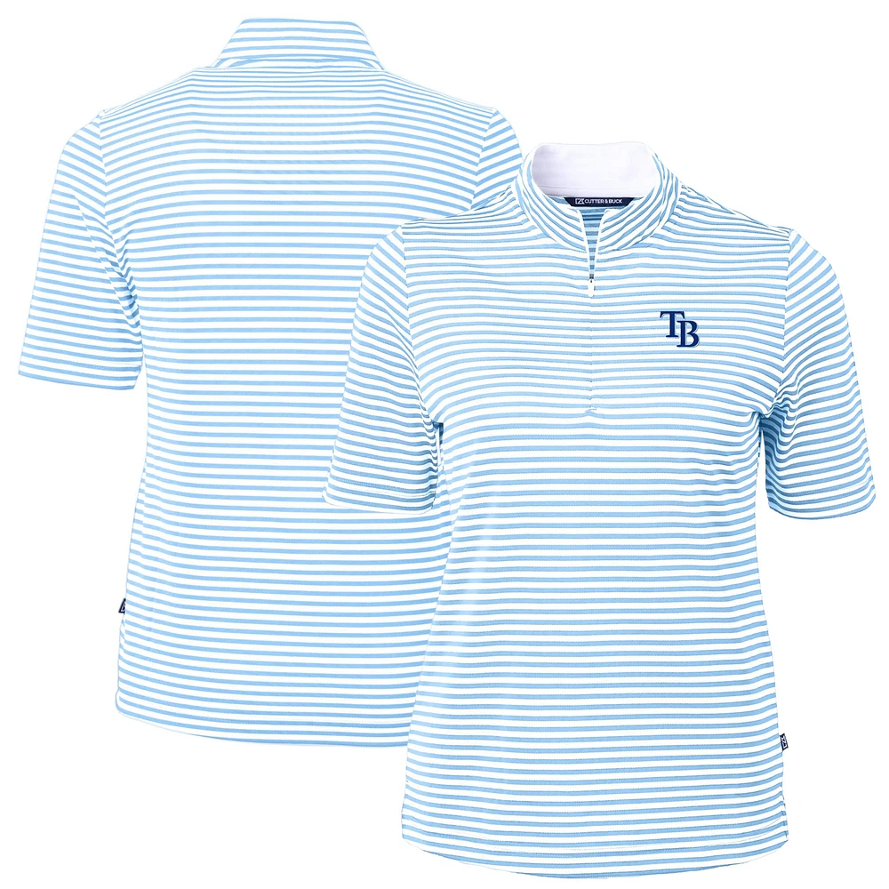 Women's Cutter & Buck Powder Blue Tampa Bay Rays Virtue Eco Pique Stripe Top