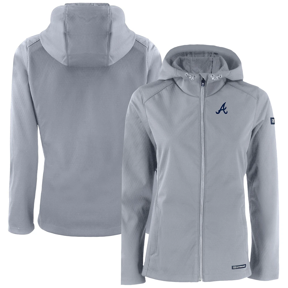 Women's Cutter & Buck Gray Atlanta Braves Evoke Eco Softshell Recycled Full-Zip Jacket