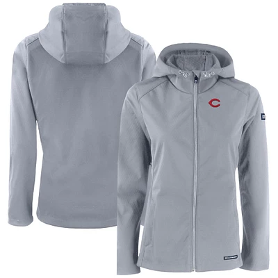 Women's Cutter & Buck Gray Cincinnati Reds Evoke Eco Softshell Recycled Full-Zip Jacket
