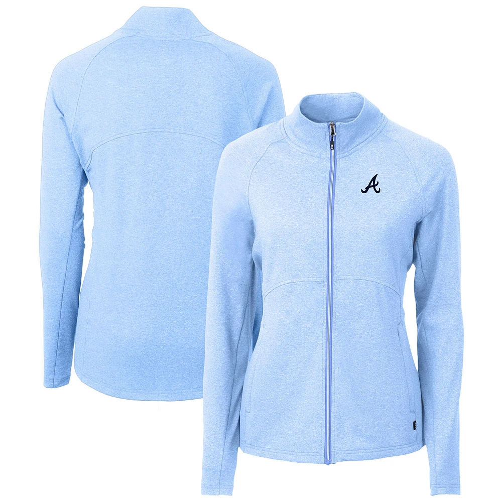 Women's Cutter & Buck Heather Powder Blue Atlanta Braves Adapt Eco Knit Raglan Full-Zip Jacket