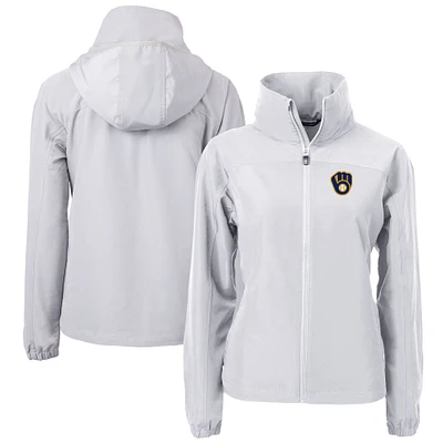 Women's Cutter & Buck Gray Milwaukee Brewers Charter Eco Recycled Full-Zip Jacket