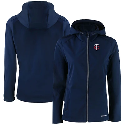 Women's Cutter & Buck Navy Minnesota Twins Evoke Eco Softshell Recycled Full-Zip Jacket