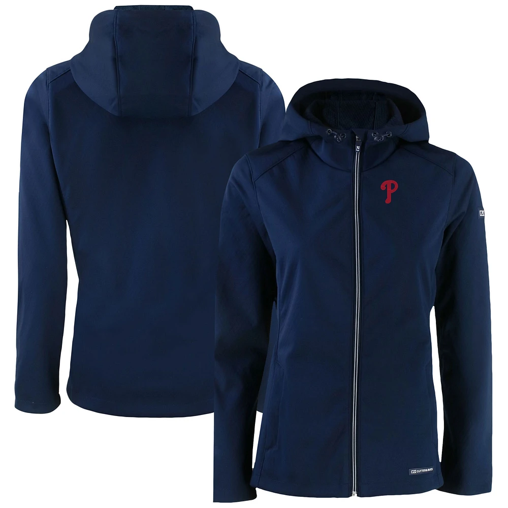 Women's Cutter & Buck Navy Philadelphia Phillies Evoke Eco Softshell Recycled Full-Zip Jacket