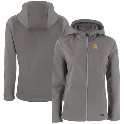 Women's Cutter & Buck Gray San Diego Padres Evoke Eco Softshell Recycled Full-Zip Jacket