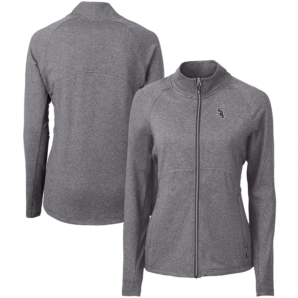 Women's Cutter & Buck Heather Black Chicago White Sox Adapt Eco Knit Raglan Full-Zip Jacket