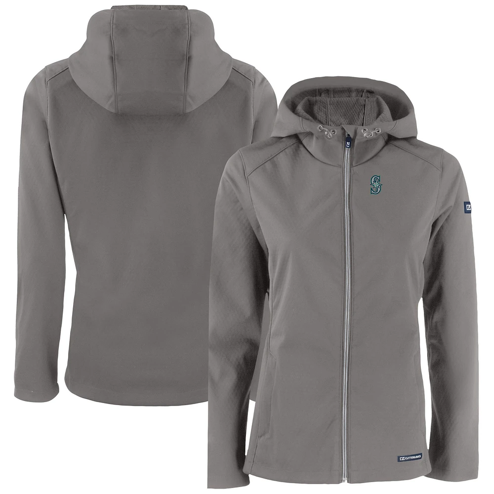 Women's Cutter & Buck Gray Seattle Mariners Evoke Eco Softshell Recycled Full-Zip Jacket