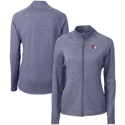 Women's Cutter & Buck Heather Navy Cleveland Guardians Adapt Eco Knit Raglan Full-Zip Jacket