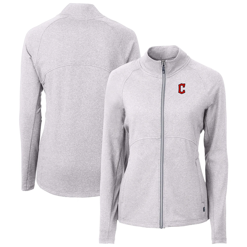 Women's Cutter & Buck Heather Gray Cleveland Guardians Adapt Eco Knit Raglan Full-Zip Jacket