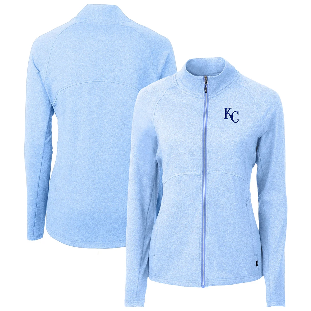 Women's Cutter & Buck Heather Light Blue Kansas City Royals Adapt Eco Knit Raglan Full-Zip Jacket