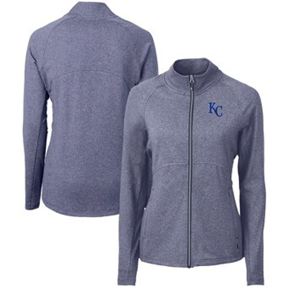 Women's Cutter & Buck Heather Navy Kansas City Royals Adapt Eco Knit Raglan Full-Zip Jacket