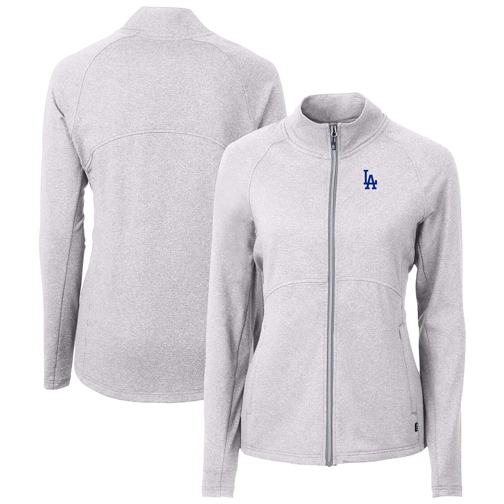 Women's Cutter & Buck Heather Gray Los Angeles Dodgers Adapt Eco Knit Raglan Full-Zip Jacket