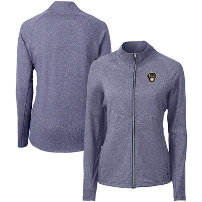 Women's Cutter & Buck Heather Navy Milwaukee Brewers Adapt Eco Knit Raglan Full-Zip Jacket