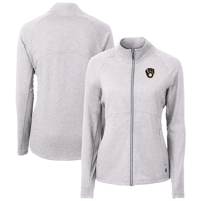 Women's Cutter & Buck Heather Gray Milwaukee Brewers Adapt Eco Knit Raglan Full-Zip Jacket