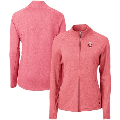 Women's Cutter & Buck Heather Red Minnesota Twins Adapt Eco Knit Raglan Full-Zip Jacket