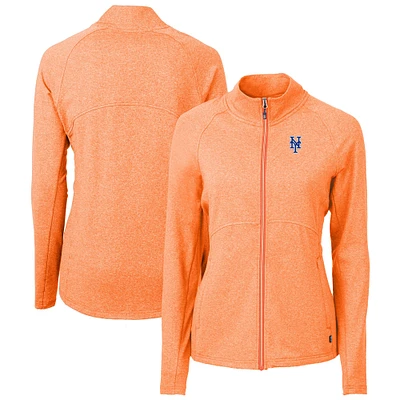 Women's Cutter & Buck Heather Orange New York Mets Adapt Eco Knit Raglan Full-Zip Jacket