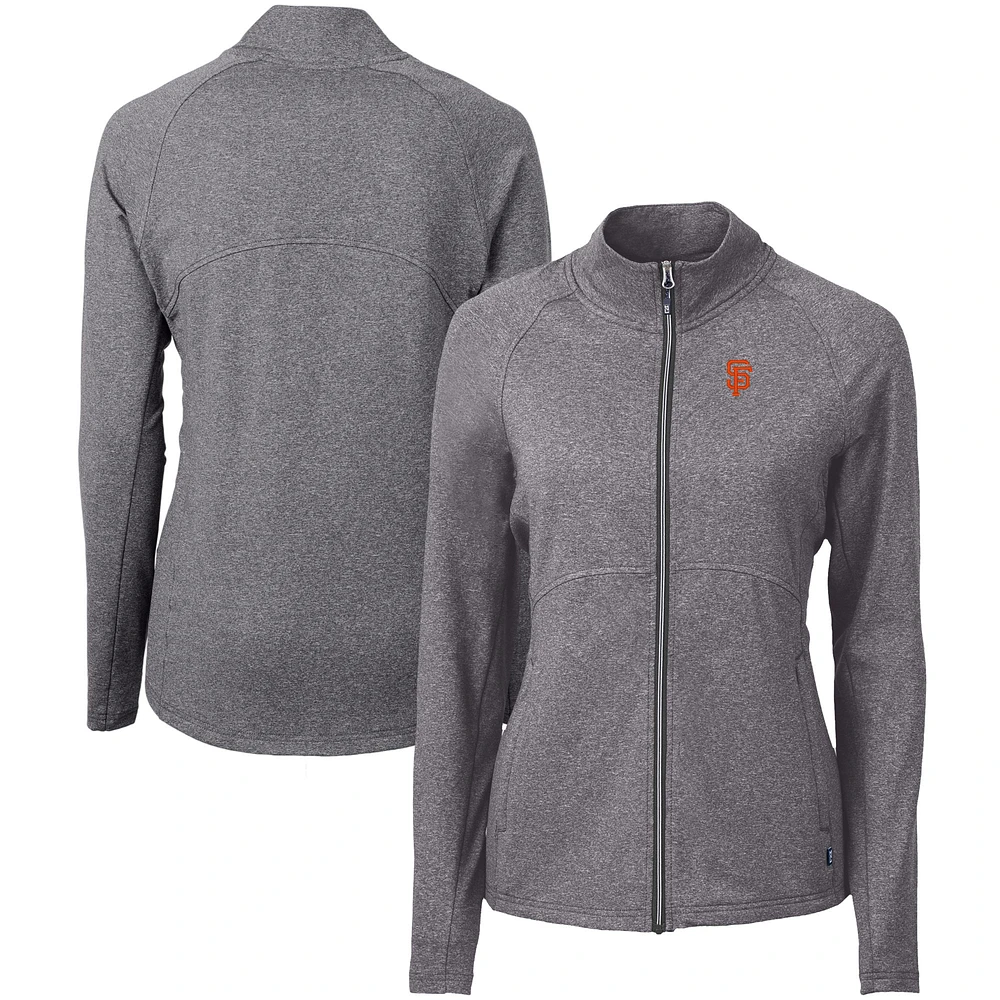 Women's Cutter & Buck Heather Black San Francisco Giants Adapt Eco Knit Raglan Full-Zip Jacket