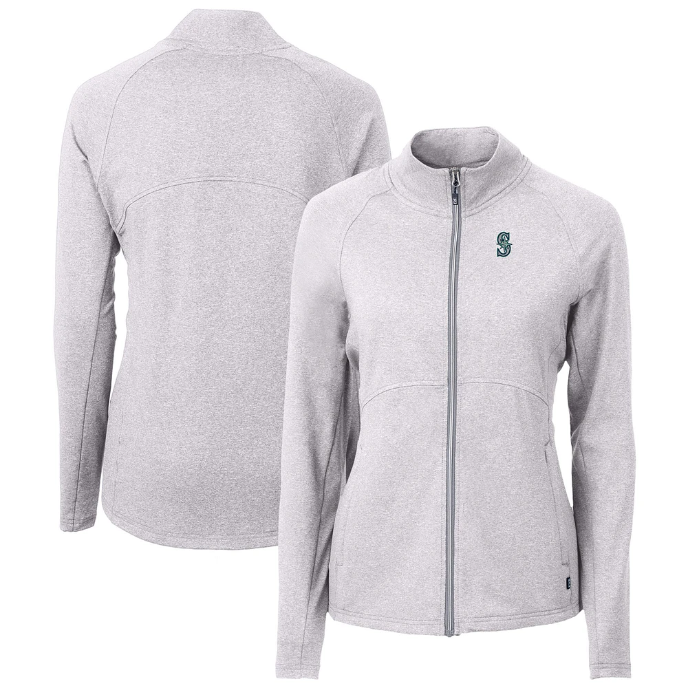 Women's Cutter & Buck Heather Gray Seattle Mariners Adapt Eco Knit Raglan Full-Zip Jacket