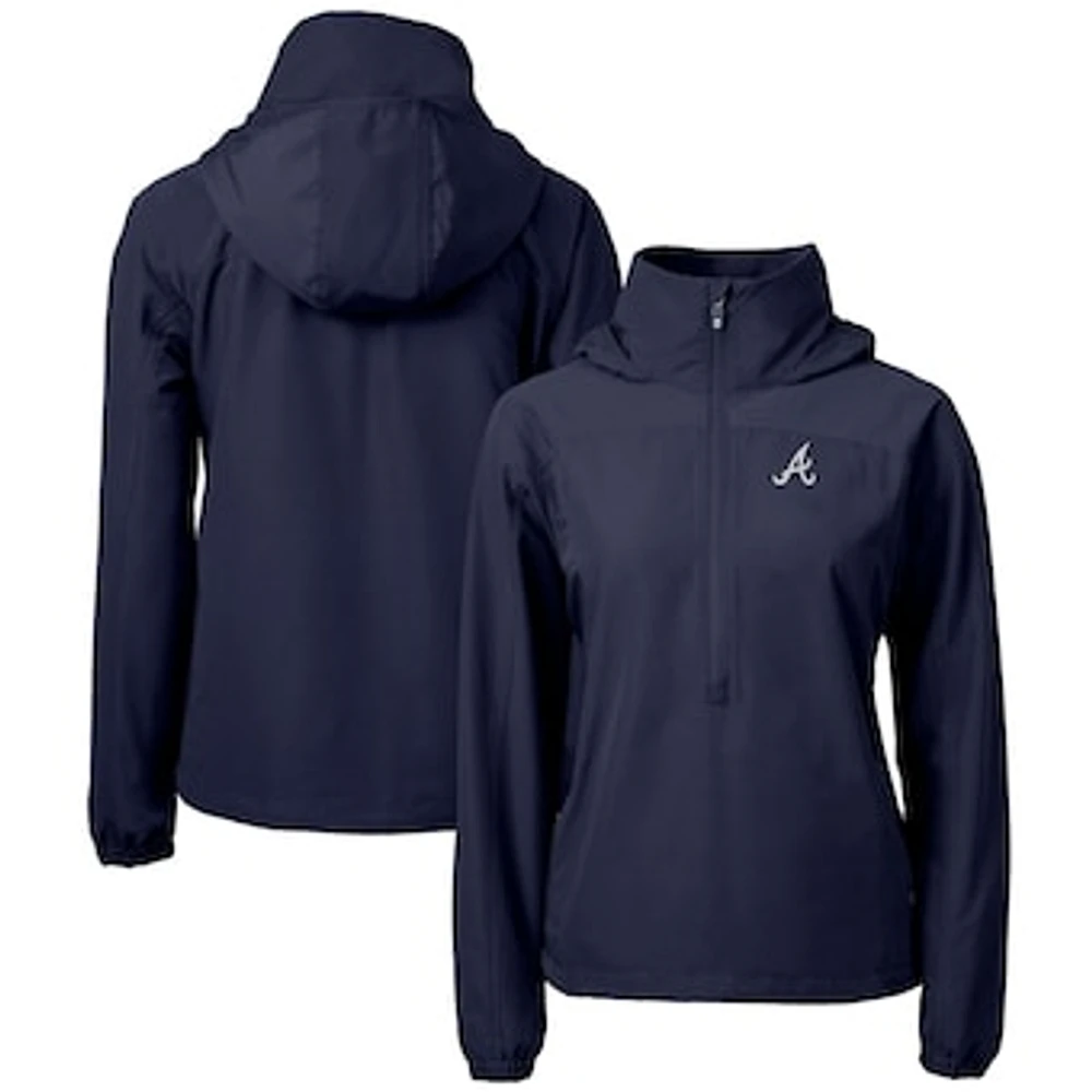 Women's Cutter & Buck Navy Atlanta Braves Charter Eco Recycled Half-Zip Anorak Jacket