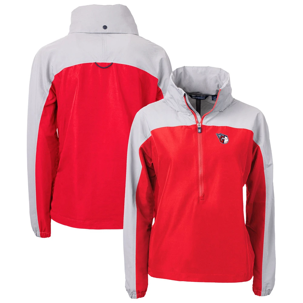 Women's Cutter & Buck Red Cleveland Guardians Charter Eco Recycled Half-Zip Anorak Jacket