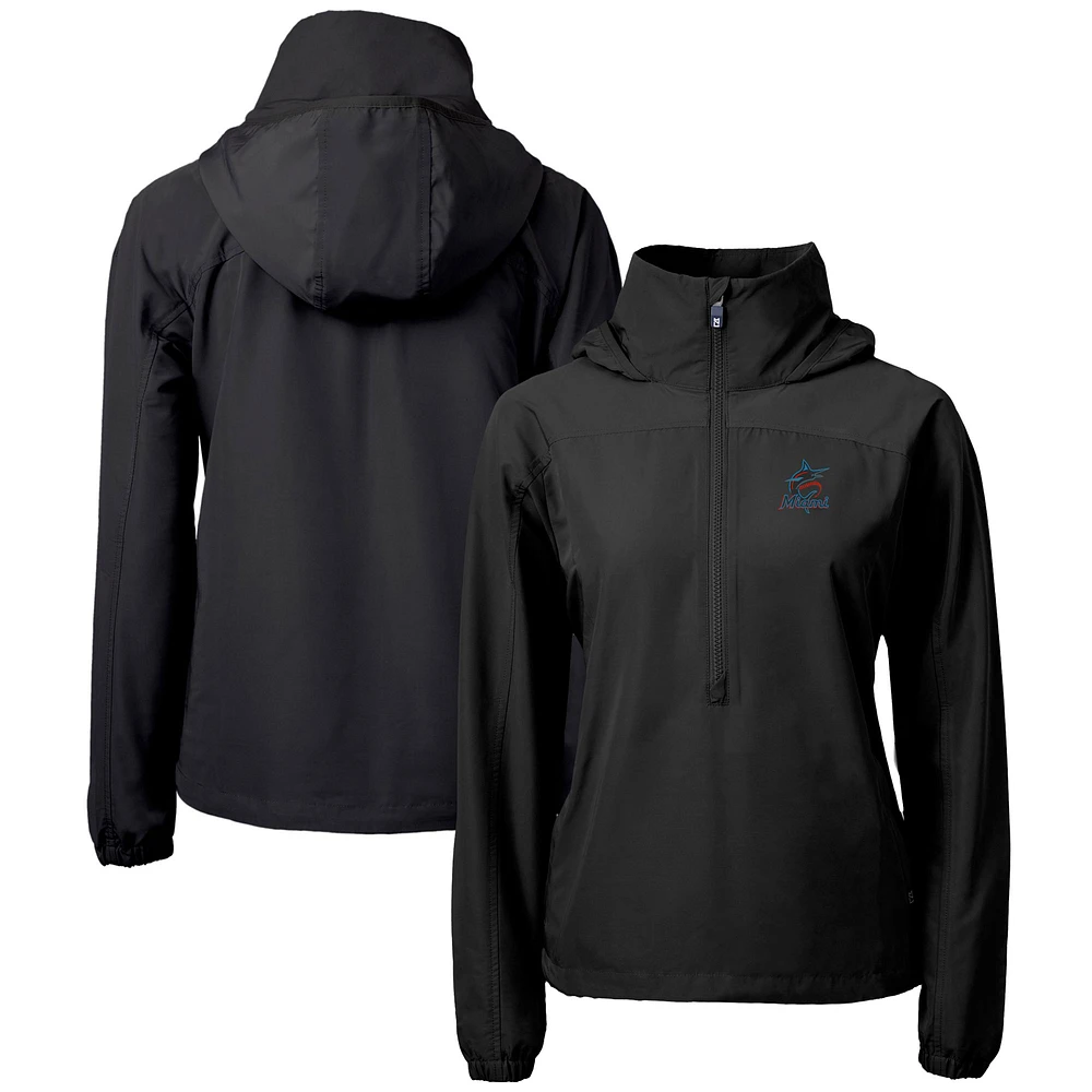 Women's Cutter & Buck Black Miami Marlins Charter Eco Recycled Half-Zip Anorak Jacket