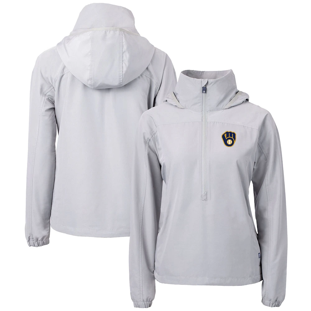 Women's Cutter & Buck Gray Milwaukee Brewers Charter Eco Recycled Half-Zip Anorak Jacket