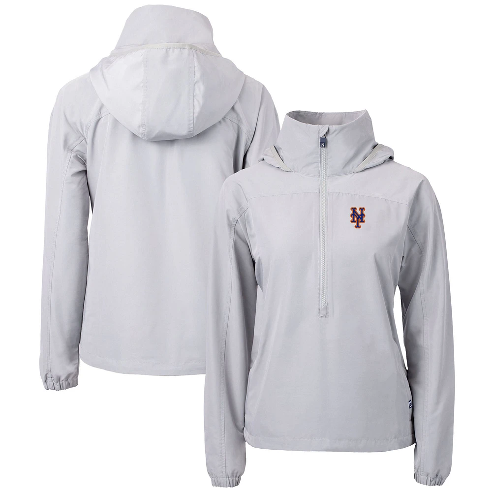 Women's Cutter & Buck Gray New York Mets Charter Eco Recycled Half-Zip Anorak Jacket