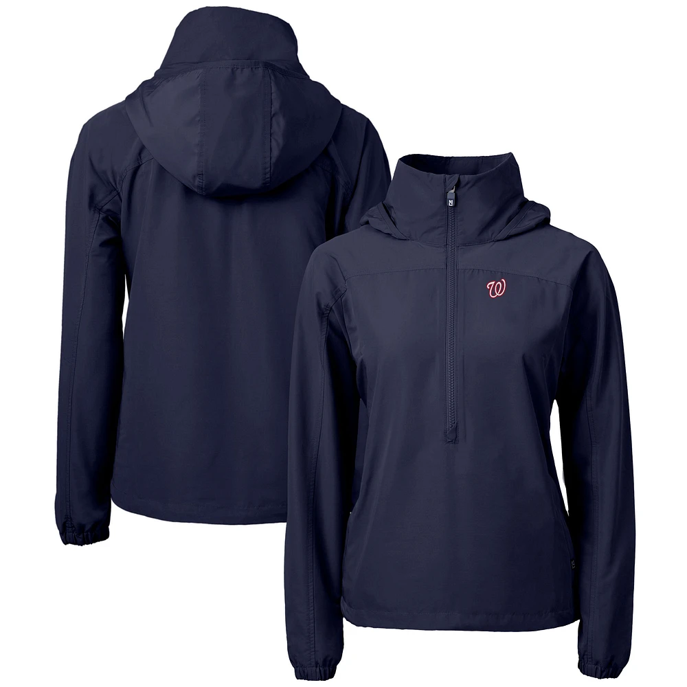 Women's Cutter & Buck Navy Washington Nationals Charter Eco Recycled Half-Zip Anorak Jacket
