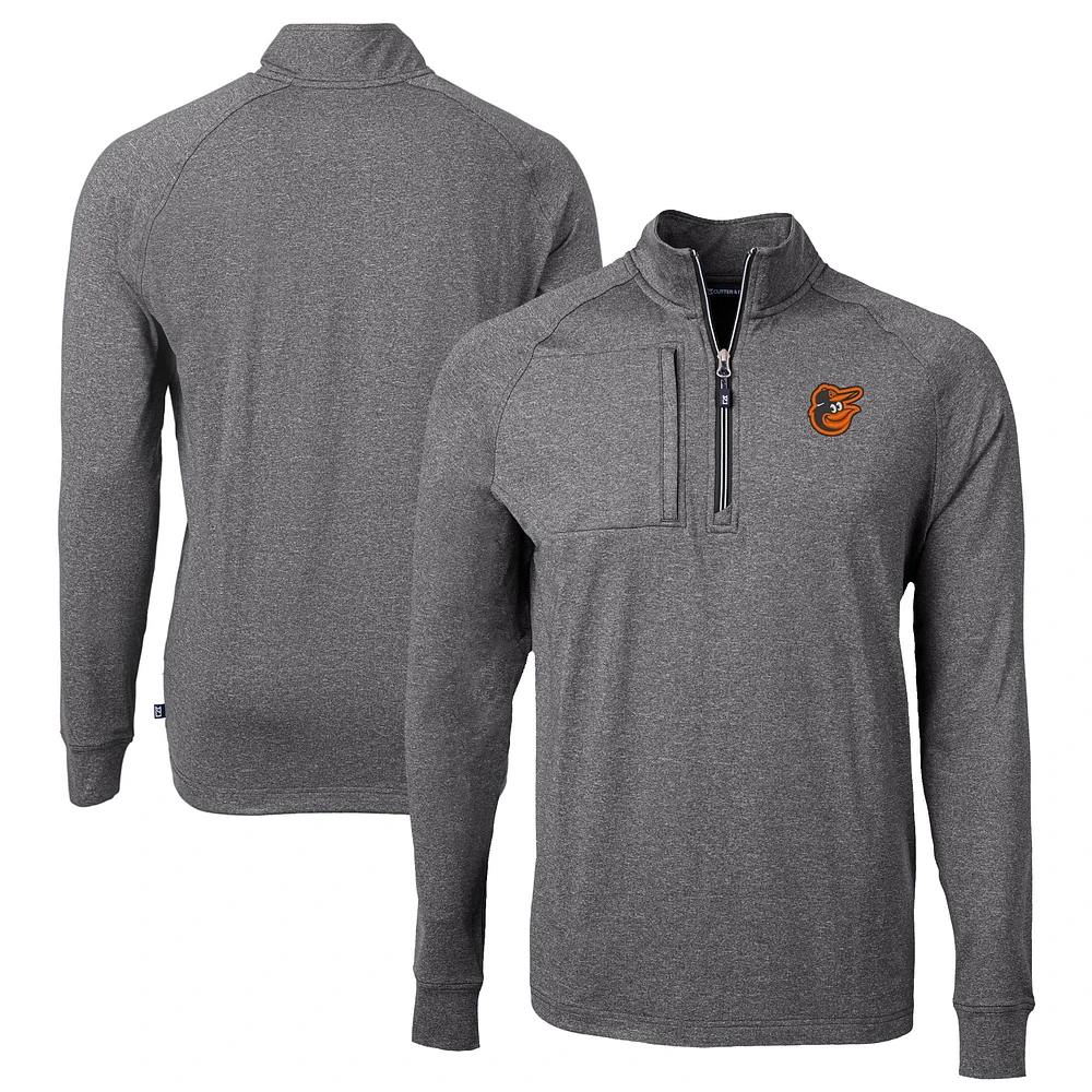 Men's Cutter & Buck Heather Black Baltimore Orioles Big Tall Adapt Eco Knit Stretch Recycled Quarter-Zip Pullover Top