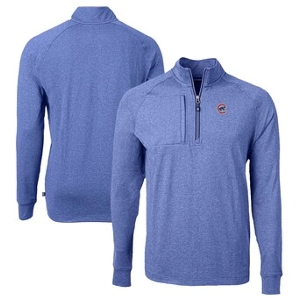 Men's Cutter & Buck Heather Royal Chicago Cubs Big Tall Adapt Eco Knit Stretch Recycled Quarter-Zip Pullover Top