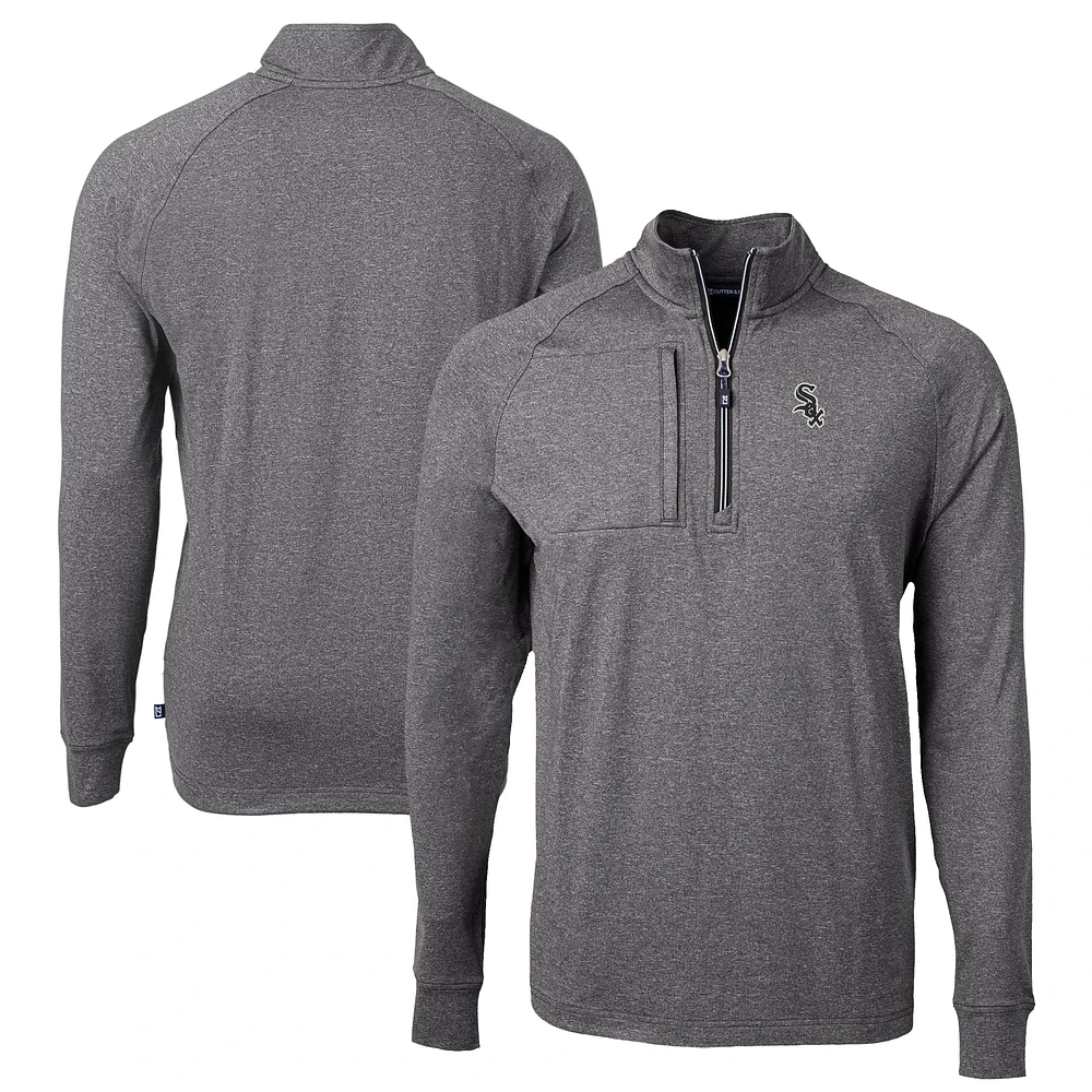 Men's Cutter & Buck Heather Black Chicago White Sox Big Tall Adapt Eco Knit Stretch Recycled Quarter-Zip Pullover Top