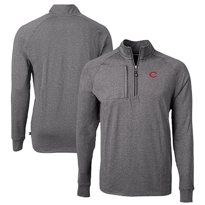 Men's Cutter & Buck Heather Cincinnati Reds Big Tall Adapt Eco Knit Stretch Recycled Quarter-Zip Pullover Top