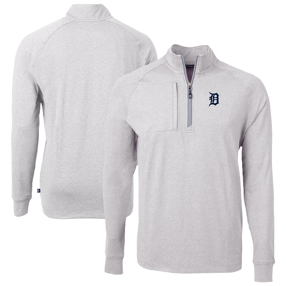 Men's Cutter & Buck Heather Gray Detroit Tigers Big Tall Adapt Eco Knit Stretch Recycled Quarter-Zip Pullover Top