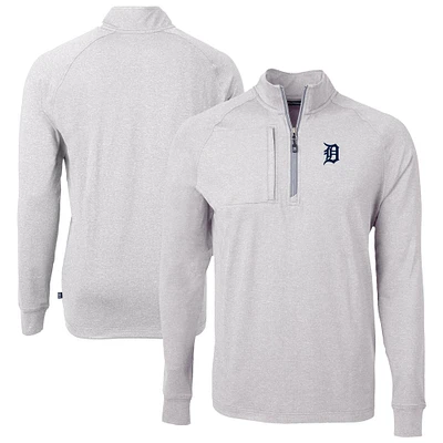 Men's Cutter & Buck Heather Gray Detroit Tigers Big Tall Adapt Eco Knit Stretch Recycled Quarter-Zip Pullover Top