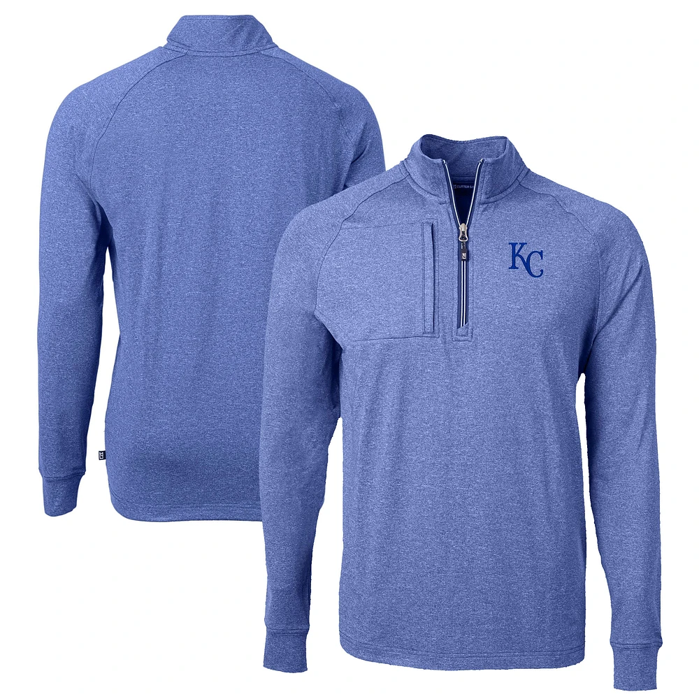 Men's Cutter & Buck Heather Royal Kansas City Royals Big Tall Adapt Eco Knit Stretch Recycled Quarter-Zip Pullover Top