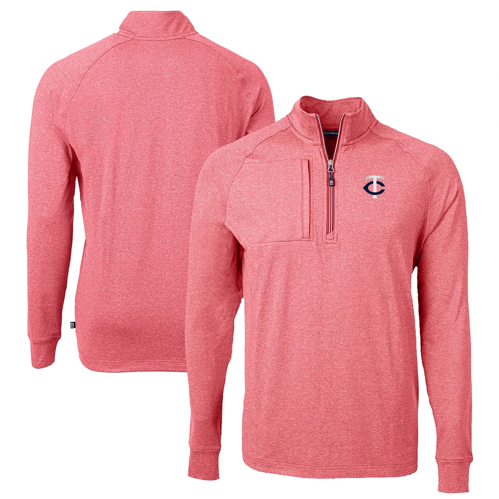 Men's Cutter & Buck Heather Minnesota Twins Big Tall Adapt Eco Knit Stretch Recycled Quarter-Zip Pullover Top