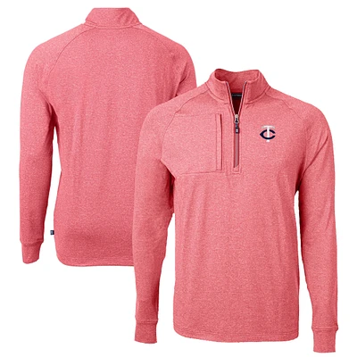 Men's Cutter & Buck Heather Minnesota Twins Big Tall Adapt Eco Knit Stretch Recycled Quarter-Zip Pullover Top