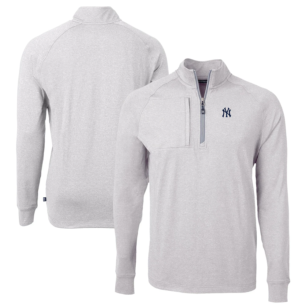Men's Cutter & Buck Heather Gray New York Yankees Big Tall Adapt Eco Knit Stretch Recycled Quarter-Zip Pullover Top