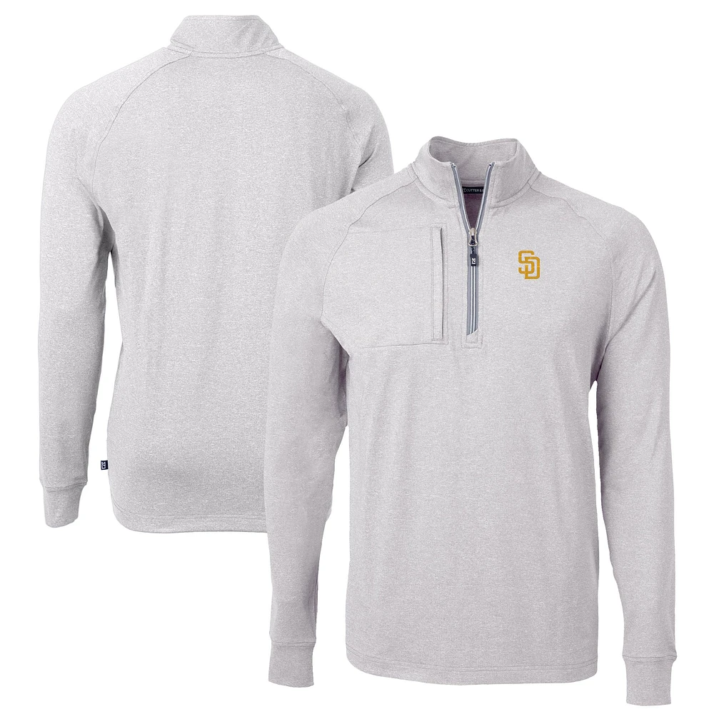 Men's Cutter & Buck Heather Gray San Diego Padres Big Tall Adapt Eco Knit Stretch Recycled Quarter-Zip Pullover Top